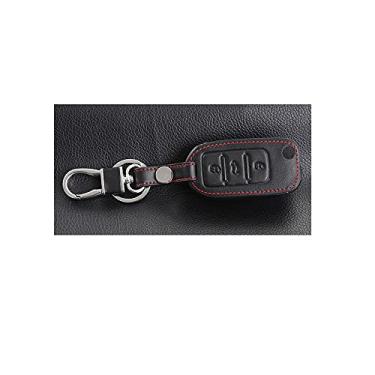 Imagem de YJADHU Capa de chave de carro de couro com suporte remoto de suporte, apto para Volkswagen VW Jetta Golf Polo Passat Tiguan Skoda Octavia, um estilo linha vermelha