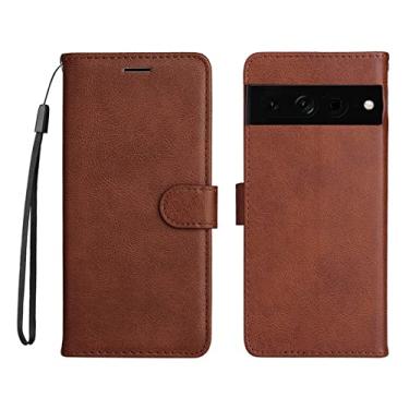 Imagem de YINGDAFENG Capa flip para Google Pixel 7 Pro, capa carteira de couro PU vintage com slots para cartão recurso de suporte e alça de pulso fecho magnético TPU à prova de choque para mulheres e homens, marrom
