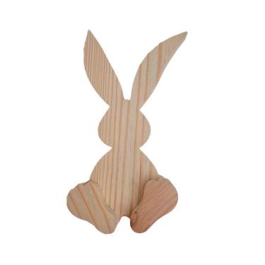 Imagem de Enfeite Coelho em Pinus com pés de aplique 13x24,7- Jeito Próprio Artesanato
