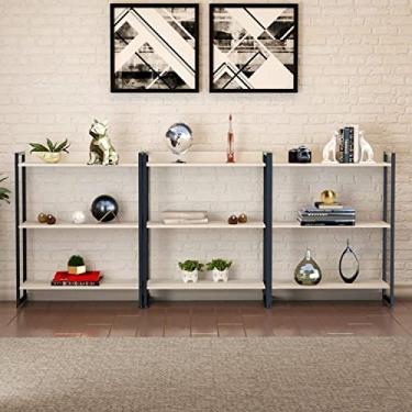 Imagem de Conjunto 3 Estantes para Livros Baixas Industrial Aço 3 Prateleiras 104x80cm Active Yescasa Branco Chess