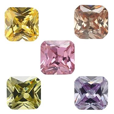 Imagem de JIANGYUANGEMS 50 peças 4 x 4 mm quadrados, formato octângulo, pedra de zircônia cúbica, amarela, champanhe, dourada, amarela, lavanda, rosa, mistura de 5 cores, pedras de zircônia