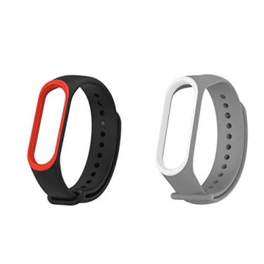 Imagem de Kit 2 Pulseiras extras para MI Band 4 (Preto_vermelho+Cinza_branco)