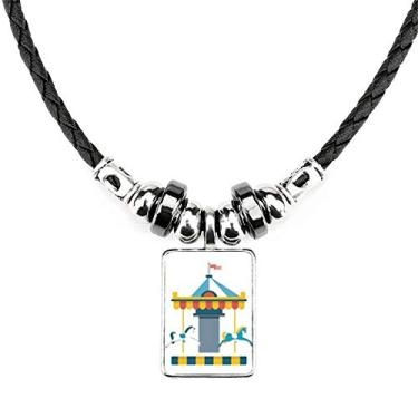 Imagem de DIYthinker Incrível colar de ilustração de carrossel Funny Park joia torque pingente de corda de couro