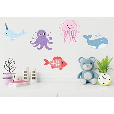 Imagem de Adesivo Parede Infantil Mar Animais Kit 5 uni 35cm cada