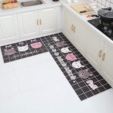 Imagem de Jun Jiale Tapete de cozinha de qualidade premium, base de borracha antiderrapante durável, tapete de chão lavável (50,8 cm x 78,7 cm + 50,8 cm x 149,9 cm) Gato xadrez