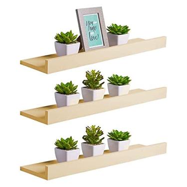 Imagem de Kit 3 Prateleiras Porta Quadros 60 x 15cm Bege Claro Suporte Invisível