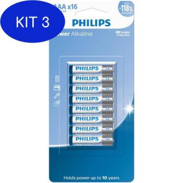 Imagem de Kit 3 Pilhas Alcalinas Aaa Blister Com 16 Unidades - Philips