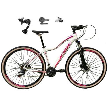 Imagem de Bicicleta Feminina 29 Ksw Mwza Câmbio Traseiro Shimano Alívio e Altus 27v Freio Hidráulico Garfo Com Trava Pneu com Faixa Bege - Branco/Pink/Violeta