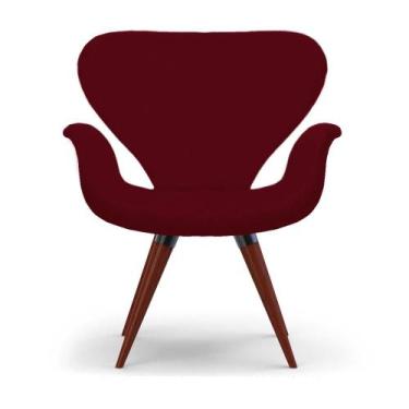 Imagem de Poltrona Decorativa Cadeira Tulipa Bordô Base Fixa Madeira - Clefatos