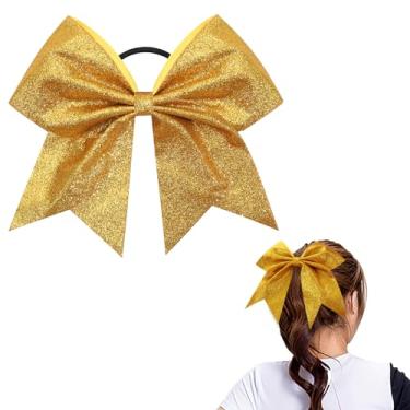 Imagem de CN 8" Glitter Cheer bow Grande Girls Ponytail Holders Sparkle Jumbo Bulk Band Cheerleader Sports Hair Accessories