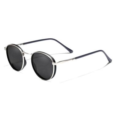 Imagem de Óculos De Sol Polarizados Unissex Vintage Redondos Proteção Uv400 Prata