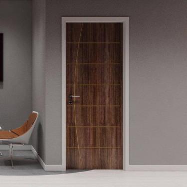 Imagem de Porta de Madeira 210x90cm Espessura 3,5cm Mmc Eucaplac Frisada Tivoli Eucatex Noce Ebano