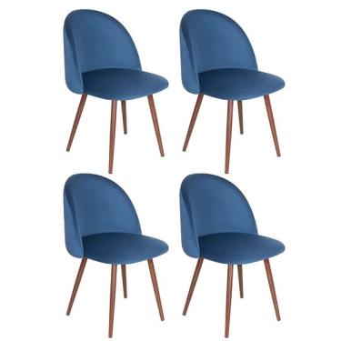 Imagem de Kit 4 Cadeiras Jantar Estofada Maite Sedona Veludo Azul