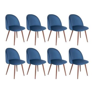 Imagem de Kit 8 Cadeiras Jantar Estofada Maite Sedona Veludo Azul