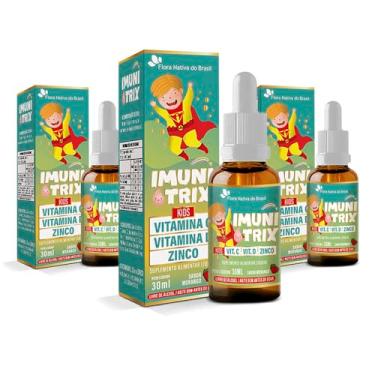 Imagem de Kit 3x Imunitrix Kids - Vitamina C + Vitamina D + Zinco 30ml Sabor Morango - Flora Nativa