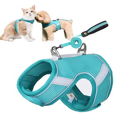 Imagem de Peitoral para cães pequenos e gatos, arnês para filhotes de cachorro com conjunto de coleira para cães, sem puxão, ajustável, de malha macia refletiva, colete para caminhada ao ar livre, P, azul lago