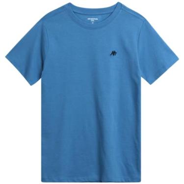 Imagem de AEROPOSTALE Camiseta para meninos - Camiseta infantil básica de algodão de manga curta - Camiseta clássica com gola redonda estampada para meninos (4-16), Azul, 14-16