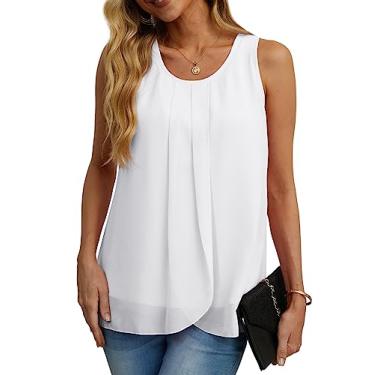 Imagem de IWOLLENCE Blusa feminina de verão, sem mangas, de chiffon, com duas camadas, solta, gola redonda, camisas casuais, 01 Branco, 3G
