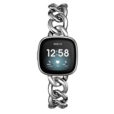 Imagem de Pulseiras femininas legais de metal para smartwatch compatíveis com Fitbit Sense/Fitbit Versa 3, para mulheres elegantes, pulseira de metal para Fitbit Sense 2/Versa 4