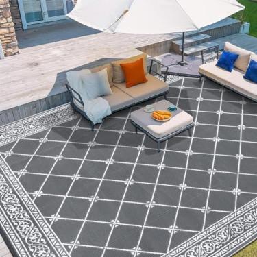 Imagem de HiiARug Tapete reversível para área externa, tapete de palha de plástico grande para ambientes externos (22 x 30 cm, cinza)