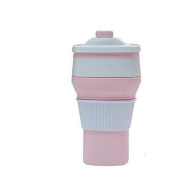 Imagem de Copo dobrável para casa, escritório, carro, silicone, dobrável, xícara de café para viagem ao ar livre, copo prático, rosa