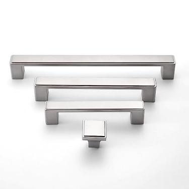 Imagem de Evionlin 3-3/4 【Pacote com 10】 Puxadores quadrados de alumínio prateado para armário preto fosco puxador de gaveta puxadores de gaveta ferragens de armário de cozinha puxador de cozinha