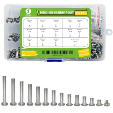 Imagem de ECKJ 230 peças (115 pares) Phillips Chicago parafusos de encadernação kit sortido extensores de parafuso de encadernação para decoração de couro faça você mesmo álbuns de fotos M5 x 5/6/8/10/12/15/18/20/22/25/30/35/40 mm prata