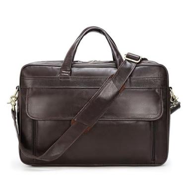 Imagem de Bolsa mensageiro masculina de couro genuíno de 15,6 polegadas, bolsa de ombro robusta para laptop, a