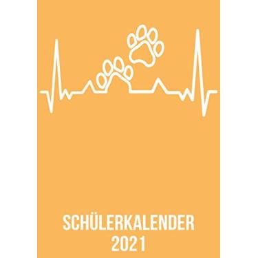 Imagem de Schülerkalender 2021: DIN A4 Kalender von 01/2021 - 12/2021 1 Tag = 1 Seite mit großem Tageskalender und großartiger Übersicht. Monatsübersicht, ... / Tierpfote Hund Katze heartbeat herzschlag