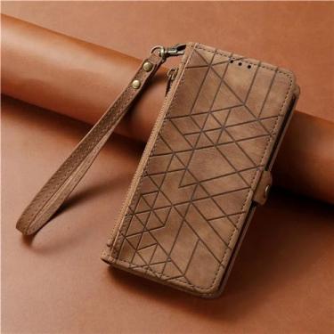 Imagem de Capa de telefone carteira com zíper de couro com cordão para XiaoMi Note 13 12 Pro Plus 12S 11 11T 11S 10 10T 10S 9 Flip Stand Cover, marrom escuro, para RedMi Note13 ProPlus