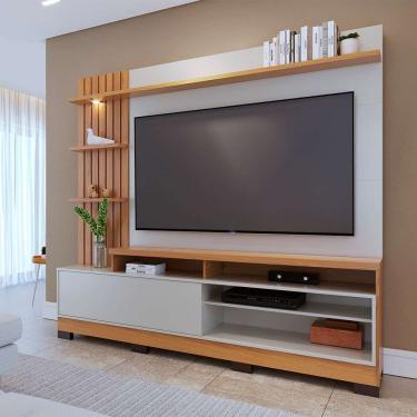Imagem de estante para home theater e tv até 65 polegadas com led eió freijó e off white