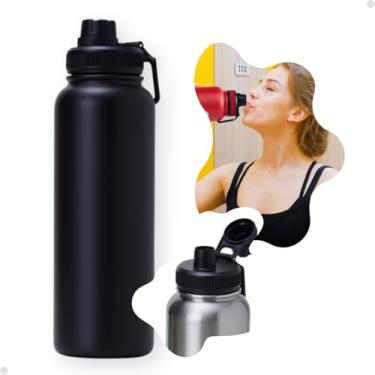 Imagem de Garrafa Termica Inox Parede Dupla 1,2 Litros Garrafinha De Agua Original Inoxidavel Frio Gelando Quente 24h academia trabalho escritorio casa oficina Tampa livre de BPA proteção bocal (Preto)