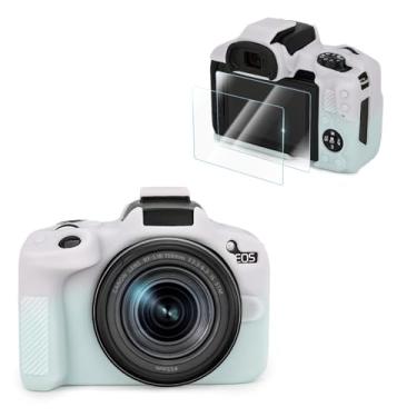 Imagem de VOVMOEYA Compatível com kit de acessórios de capa para câmera Canon EOS R50 [com 2 filmes temperados LCD], capa protetora de silicone EOS R50 com sensação de aderência aprimorada leve 9H 0,25 mm-rosa