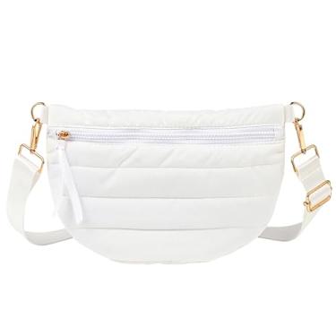Imagem de Bolsa tiracolo acolchoada para mulheres, puffer, pochete tipo pochete inchada, cinto de peito, bolsa de ombro para mulheres, Branco, 12 inches x 8 inches x 0.6 inches