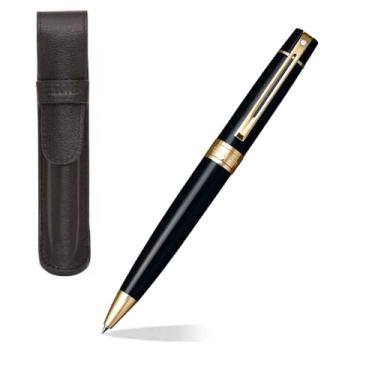 Imagem de Sheaffer Conjunto de presente preto brilhante 300 com caneta dourada e bolsa de couro (caneta esferográfica)