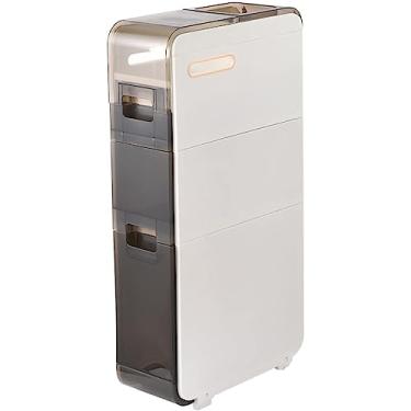 Imagem de Armário de piso de banheiro de 2/3/4 camadas, cômoda grande e estreita independente, com gavetas e rodas transparentes Torre de gavetas de armazenamento de banheiro fino, para pequenos espaç