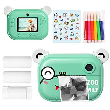 Imagem de câmera infantil,HUIOP P1 Kids Camera 32GB Crianças Instant Camera Photo Printer Tela IPS de 2,4 polegadas Presentes de aniversário de Natal para meninas com suporte para papel de impressão Transmissão