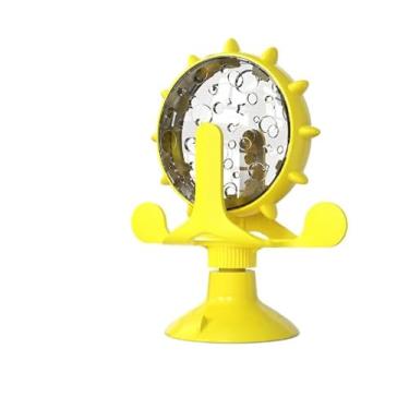 Imagem de Brinquedo Para Gatos Divertido Moinho De Vento Mesa Giratória Com Ventosa Roda Gigante Porta Petisco (Amarelo)