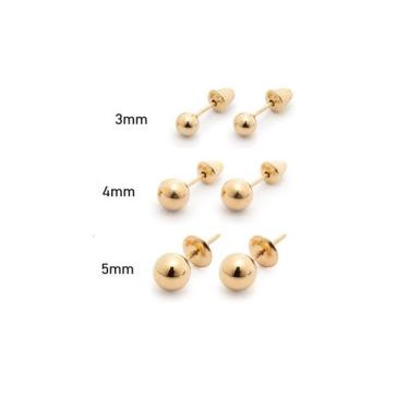 Imagem de Kit Trio 3 Pares de Brincos Ouro 18K Bola 3, 4 e 5mm - Adriajp Joias
