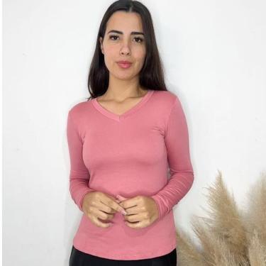 Imagem de Blusa de frio Feminina Gola V Manga Longa basica Segunda Pele inverno 