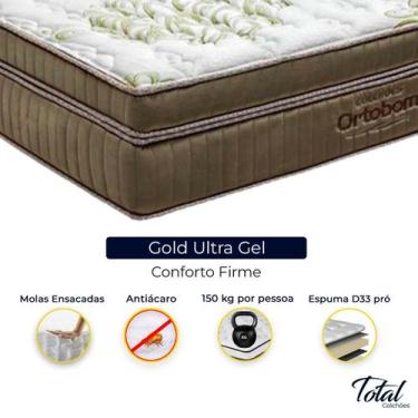 Imagem de Cama Box Bipartido Casal Branco e Colchão Gold Ultragel Molas ensacada