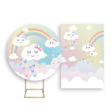 Imagem de Painel De Festa Redondo 1,50x1,50 + Painel Vertical 1,50x2,20 - Chuva 