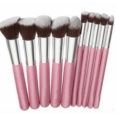 Imagem de Kit 10 Pincéis Kabuki para Maquiagem Rosa Profissional