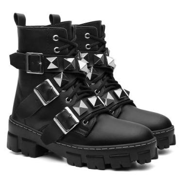 Imagem de Bota Preta Coturno Pirâmide Feminino Tratorada Macia - Rizzi Shoes, Pr