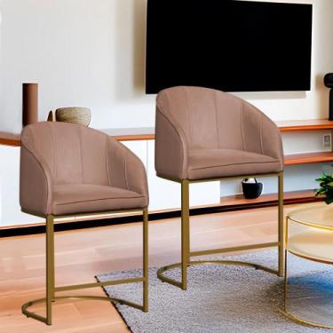 Imagem de Kit 2 Poltronas Banqueta Decorativa Base Metal Mia Veludo Rosa - LM DE