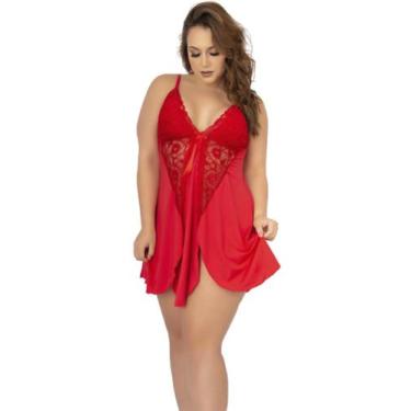 Imagem de Camisola Renda Plus Size Abertura Soltinha Curta - WLS Modas, Vermelho