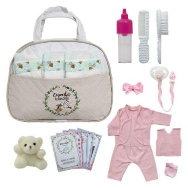 Imagem de Conjunto P Bebê Reborn Roupa Fralda e Bolsa Maternidade Bege - Saída M
