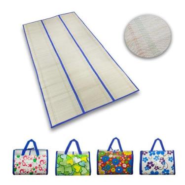 Imagem de 2 Esteira de Praia Bolsa Dobrável Palha Sintética Alumínio 170x85 Tape