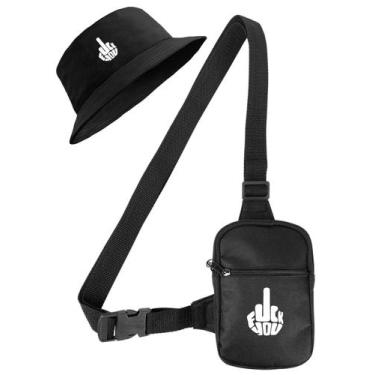 Imagem de Kit Chapeu Bucket Preto + Shoulder Bag Mini Bolsa Lateral Masculina Es