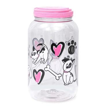 Imagem de Pote Ração 3,6L Dog Rosa Dispenser Com Tampa Estampa - Bandeirante